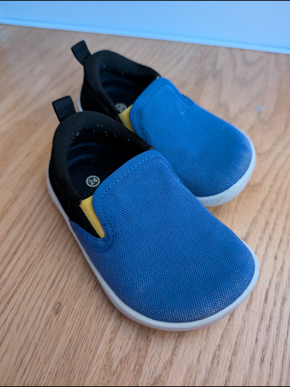 Bronax Boys Slip-On Barefoot Sneakers in Blue with Black and Yellow Accents